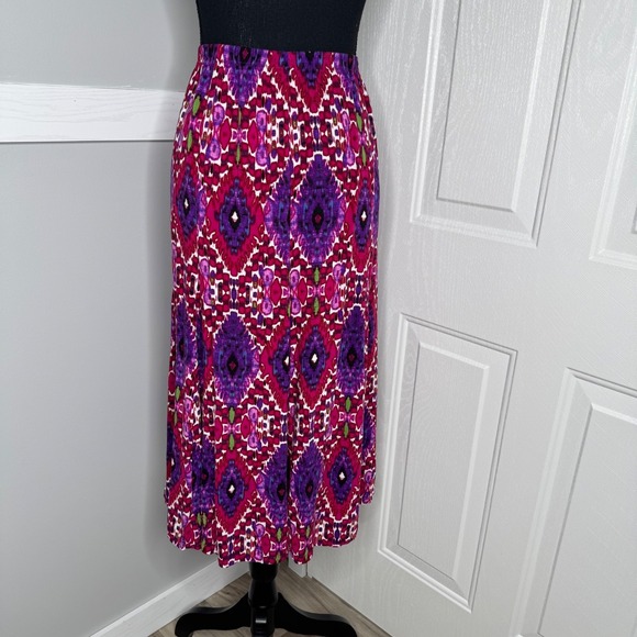 Laura Scott Petite A-Line Midi Skirt | Pink Purple Boho‎ Tribal Print Rayon LP - Picture 1 of 8